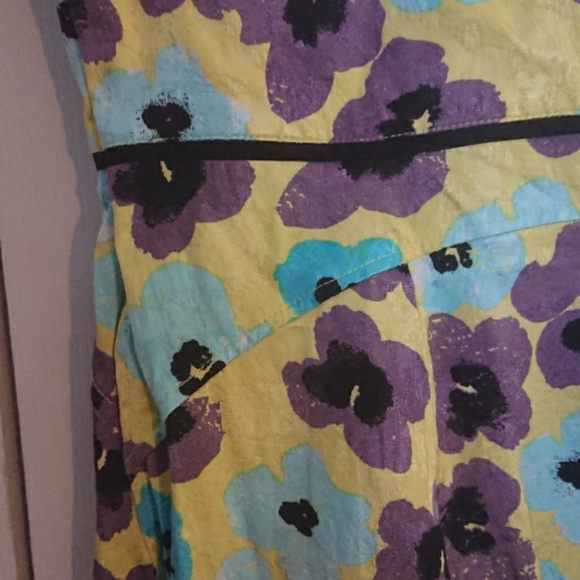 eShakti split scoop chartreuse/aqua floral dress - Picture 5 of 5